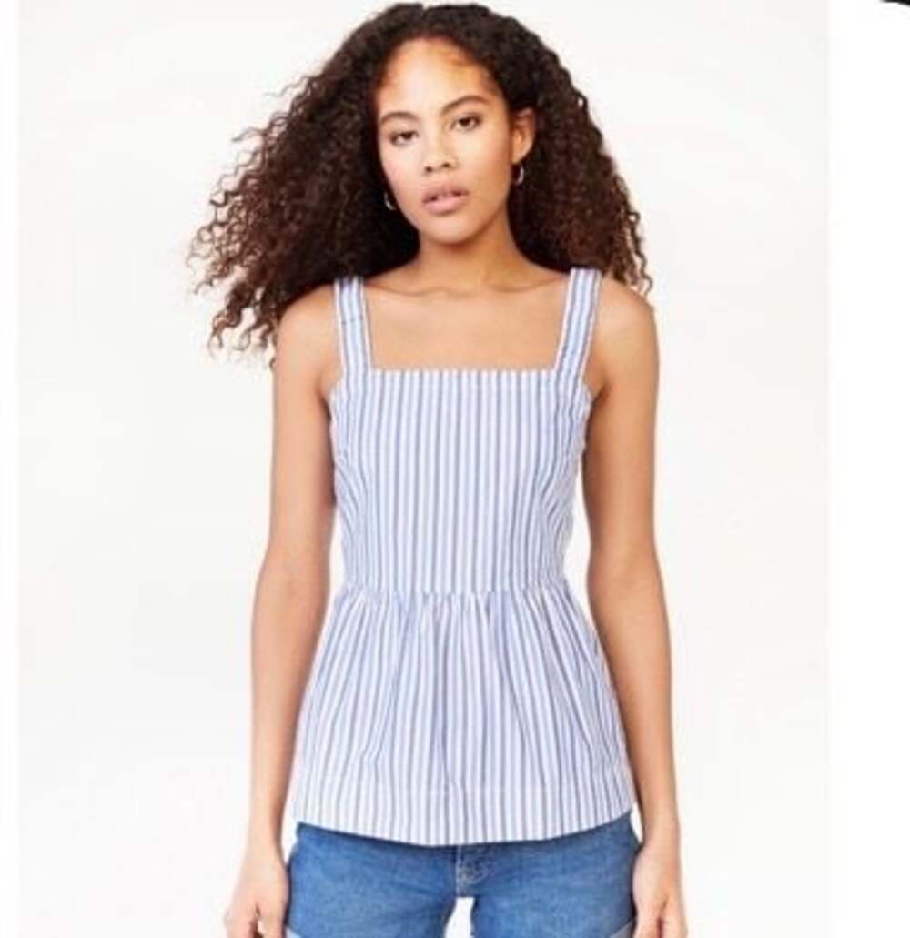 Free Assembly Square Neck Striped Peplum Tank Top with Open Back